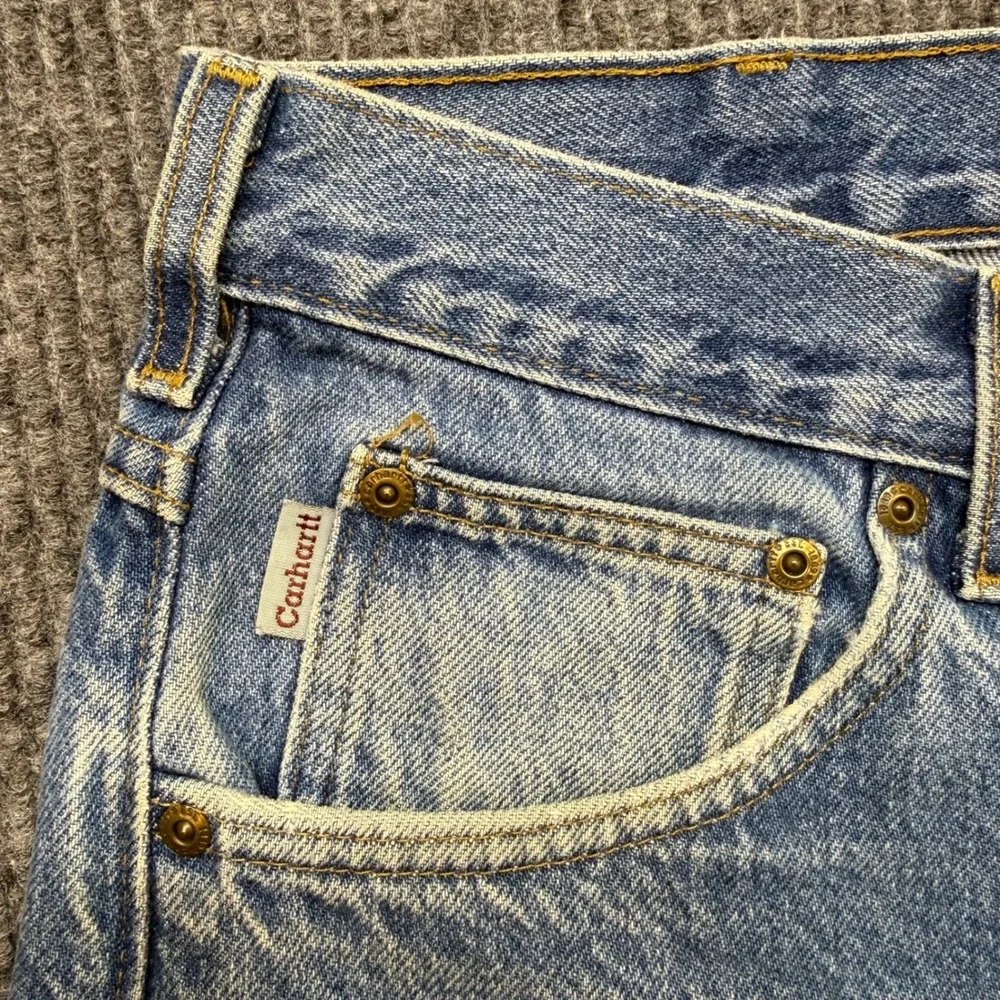 Carhartt Mens 38x26‎ Light Wash Jeans Straight Leg Workwear Denim